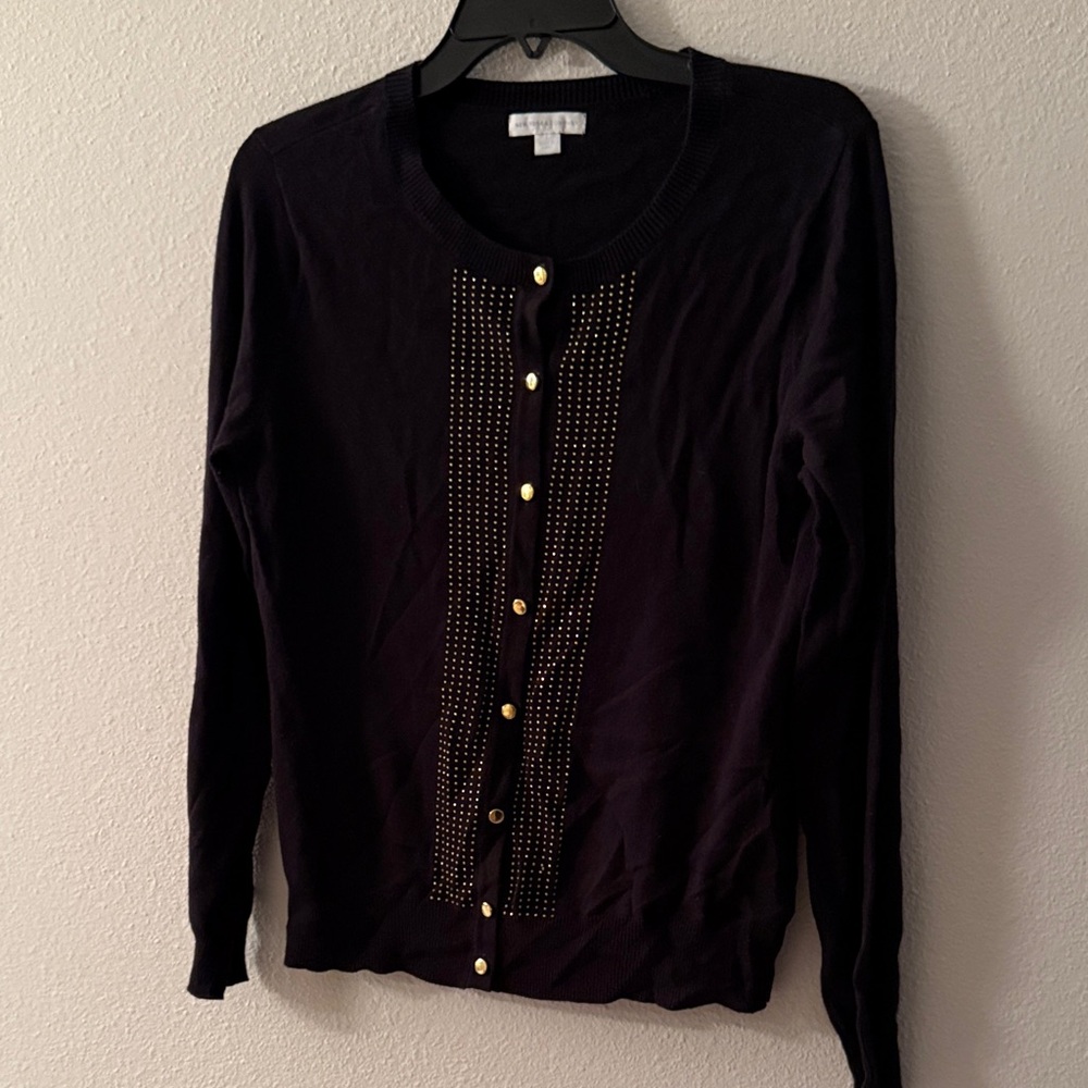 New York & Company Black Cardigan with Gold Buttons